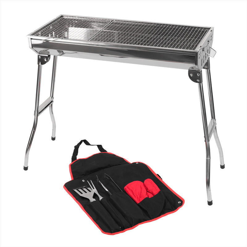 KCT Stainless Steel Portable Folding BBQ Charcoal Barbecue Grill With Tool Kit