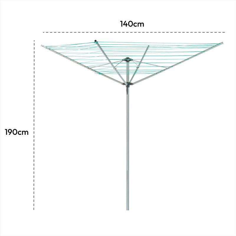 KCT 4 Arm Outdoor Rotary Washing Clothes Line - 40m Drying Area - With Ground Spike and Protective Cover
