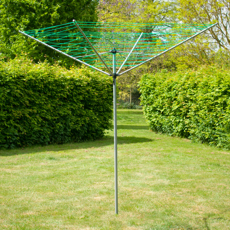 KCT 4 Arm Outdoor Rotary Washing Clothes Line - 50m Drying Area - With Ground Spike and Protective Cover