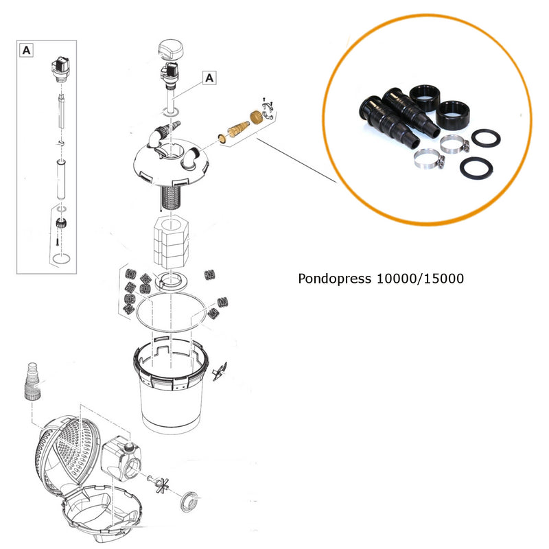 Oase Pontec Replacement Hosetail kit for Pondopress 10000/15000 Pressure Filter - Part 35607