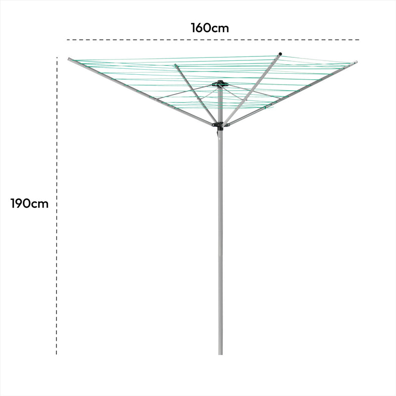 KCT 4 Arm Outdoor Rotary Washing Clothes Line - 50m Drying Area - With Ground Spike and Protective Cover