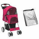 Hooded Pet Stroller with Rain Cover - Red