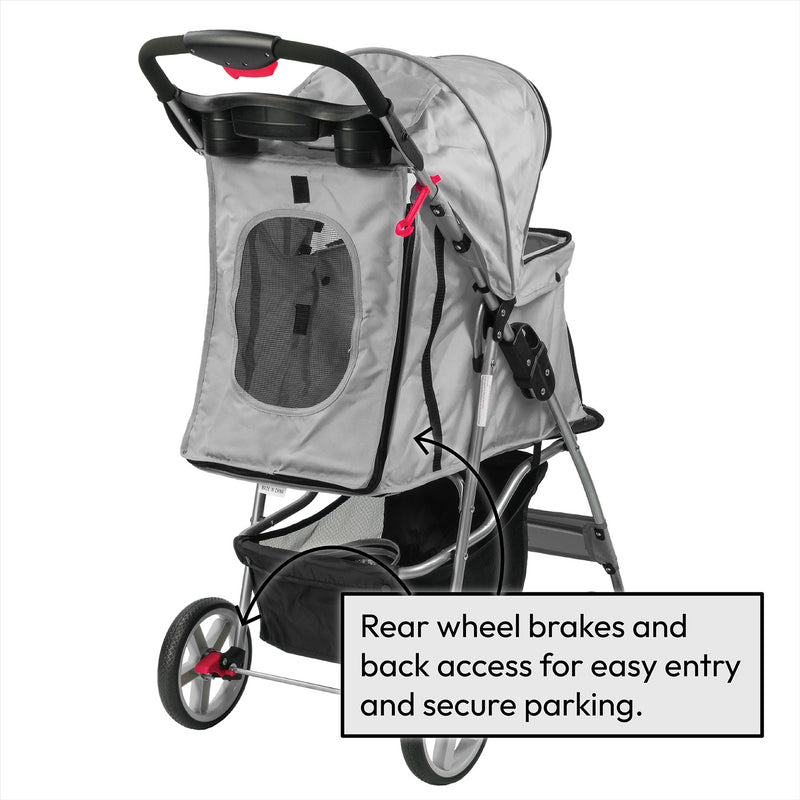 Hooded Pet Stroller with Rain Cover - Grey