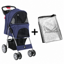 Hooded Pet Stroller with Rain Cover - Blue