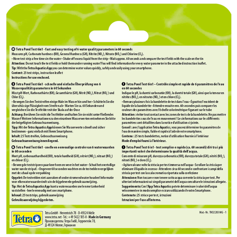 Tetra 6 in 1 Pond Quick Test Strips - 25 Pcs
