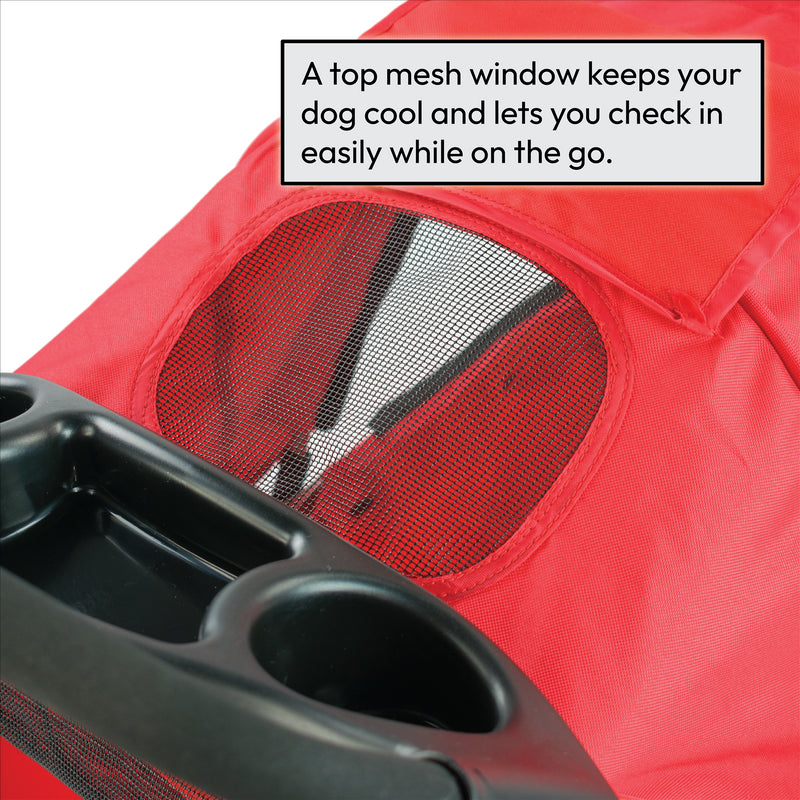 Hooded Pet Stroller with Rain Cover - Red