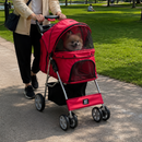 Hooded Pet Stroller with Rain Cover - Red