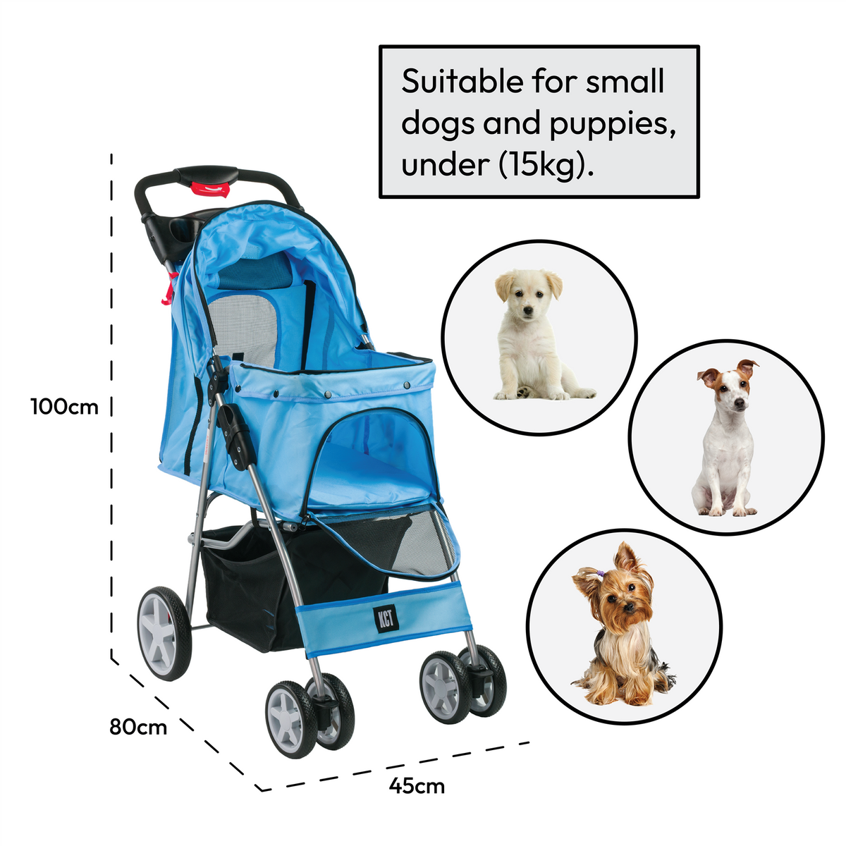 blue dog stroller KCT Foldable Hooded Dog Stroller - Blue
