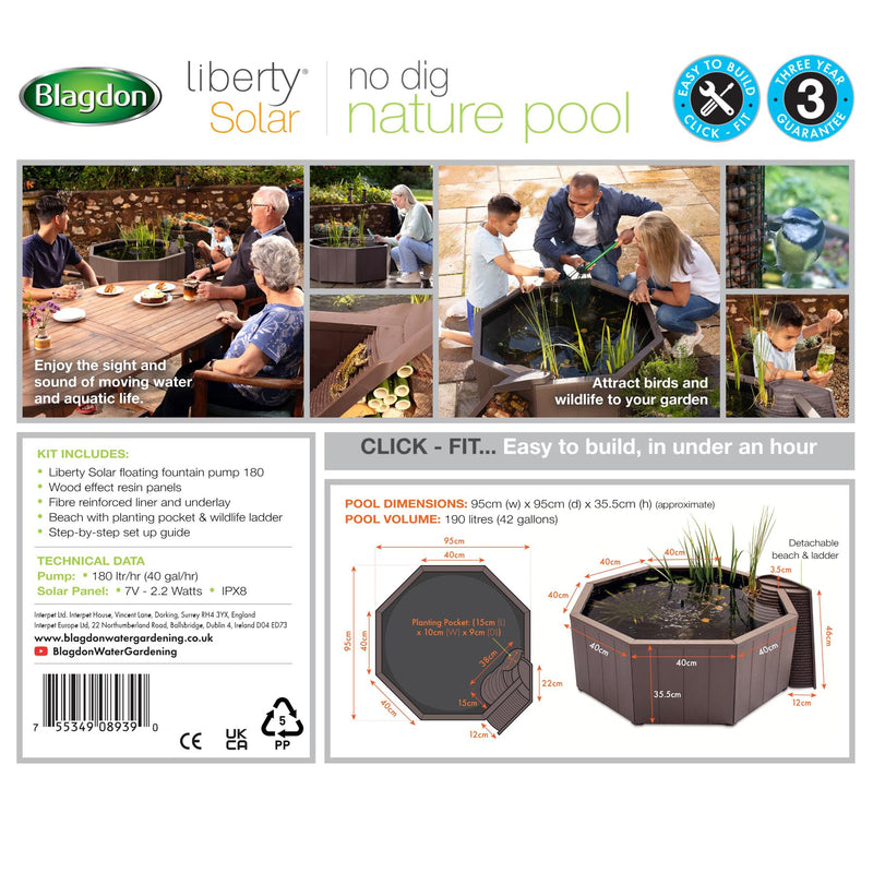 Blagdon Liberty No Dig Nature Pool Solar Water Feature Kit Garden Pond