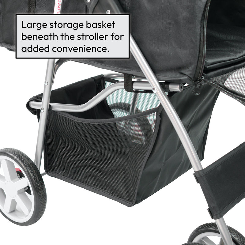 Hooded Pet Stroller with Rain Cover - Black