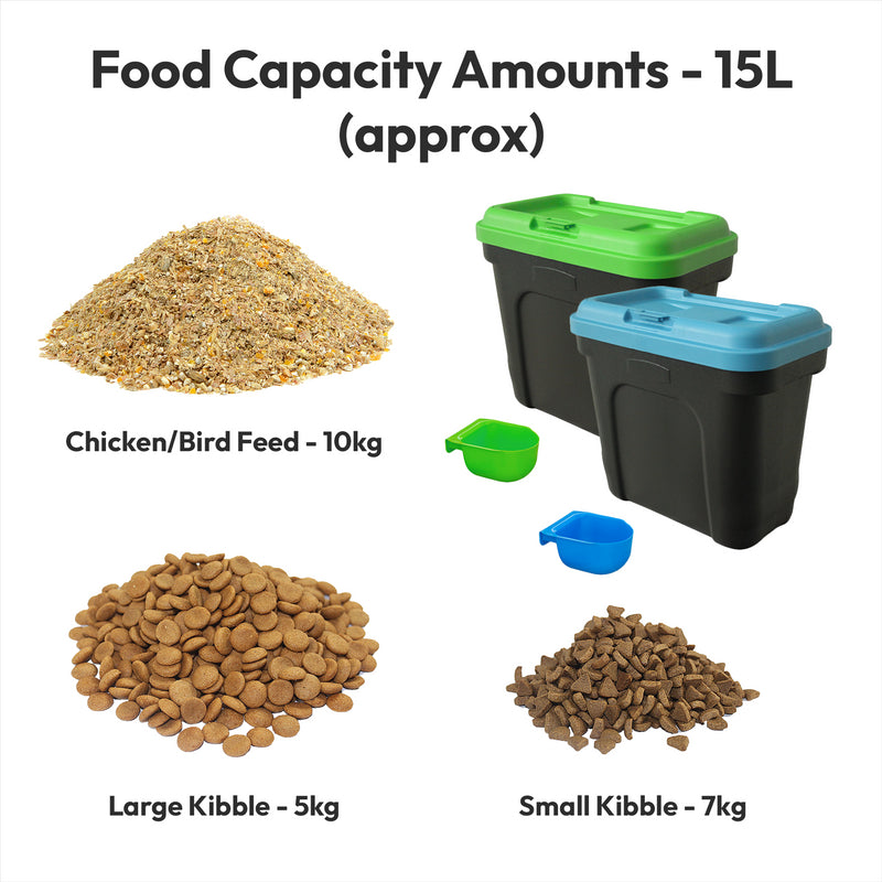 KCT Airtight Pet Food Storage Bins - Dog/Animal/Cat/Bird Feed  - 7kg (15L) /15kg (30L) Assorted Colours