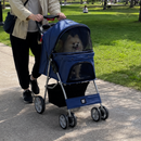 Hooded Pet Stroller with Rain Cover - Blue