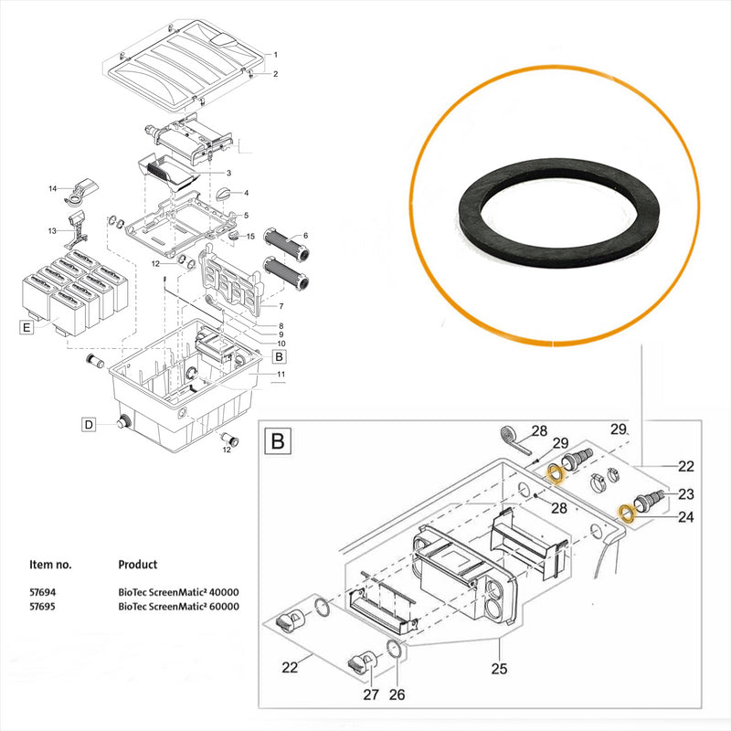 Oase - Part - 19506 - Replacement Rubber Hosetail Gasket for Biotec Screenmatic Filters