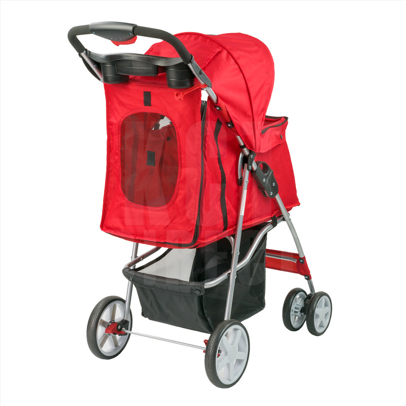 Hooded Pet Stroller with Rain Cover - Red