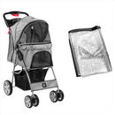 Hooded Pet Stroller with Rain Cover - Grey