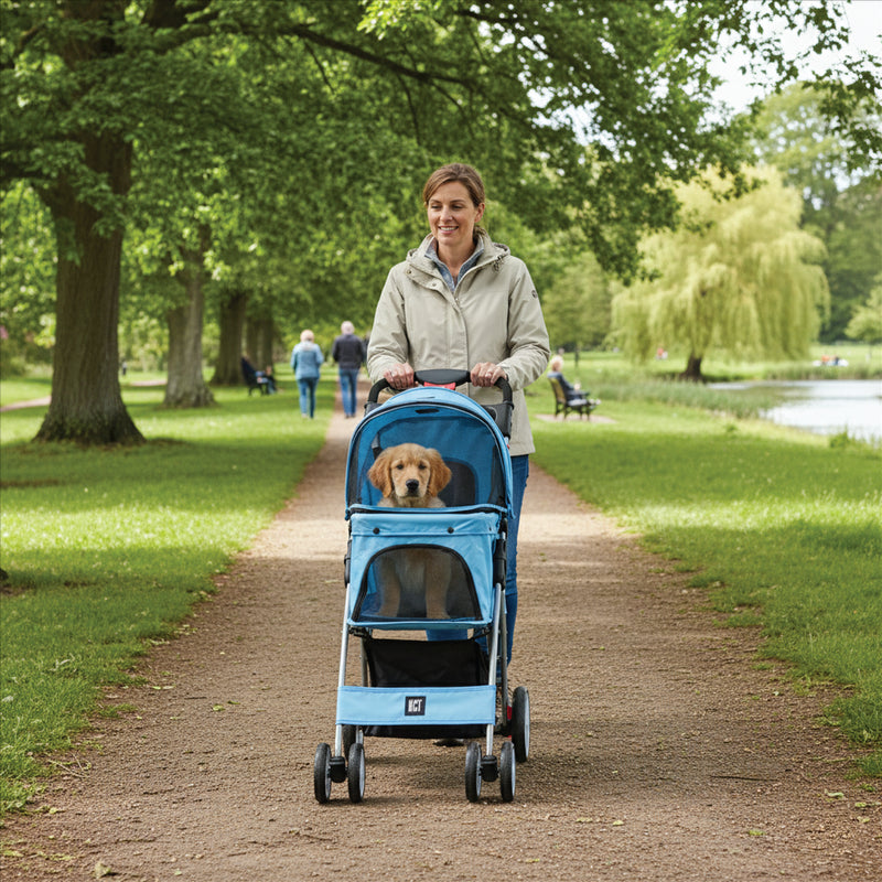 Hooded Pet Stroller - Blue