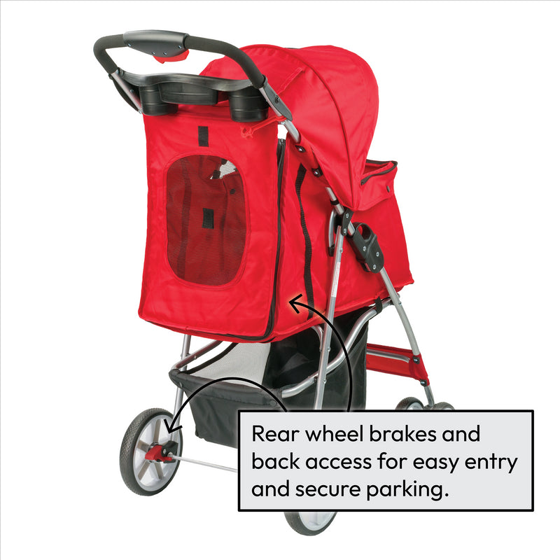 Hooded Pet Stroller with Rain Cover - Red
