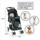 Hooded Pet Stroller with Rain Cover - Black