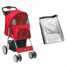 Hooded Pet Stroller with Rain Cover - Red