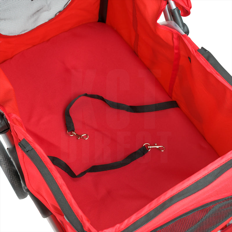Hooded Pet Stroller with Rain Cover - Red