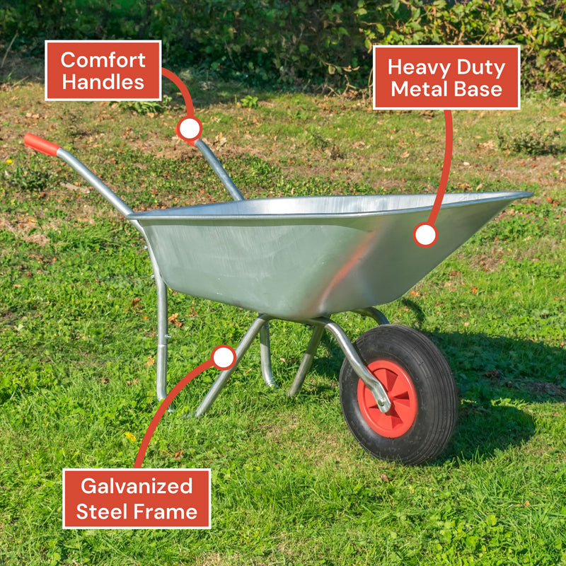 KCT 80 Litre Garden Galvanised Steel Wheelbarrow
