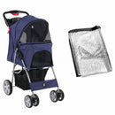 Hooded Pet Stroller with Rain Cover - Blue