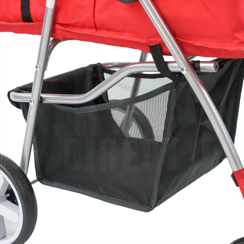 Hooded Pet Stroller with Rain Cover - Red