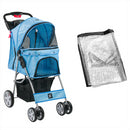 Hooded Pet Stroller with Rain Cover - Blue