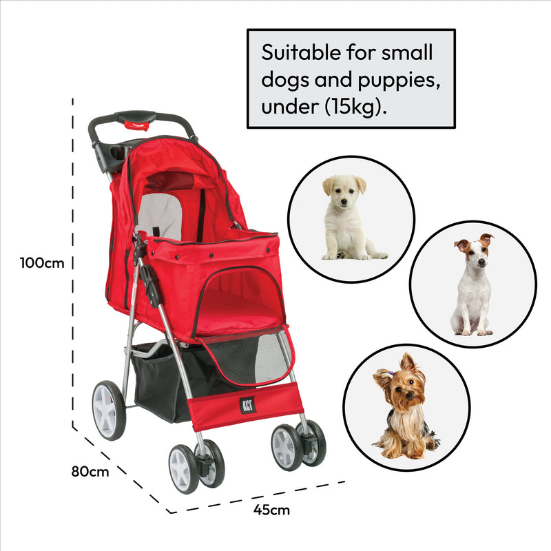 Hooded Pet Stroller with Rain Cover - Red
