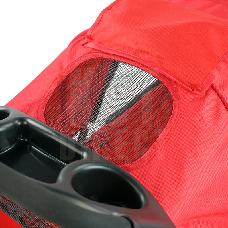 Hooded Pet Stroller with Rain Cover - Red