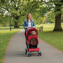 Hooded Pet Stroller with Rain Cover - Red