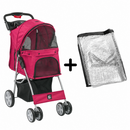 Hooded Pet Stroller with Rain Cover - Red