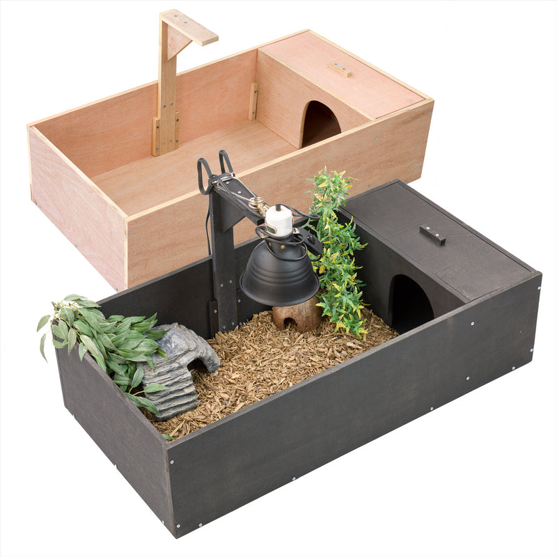 KCT Wooden Tortoise Table with Hide and Lamp Arm