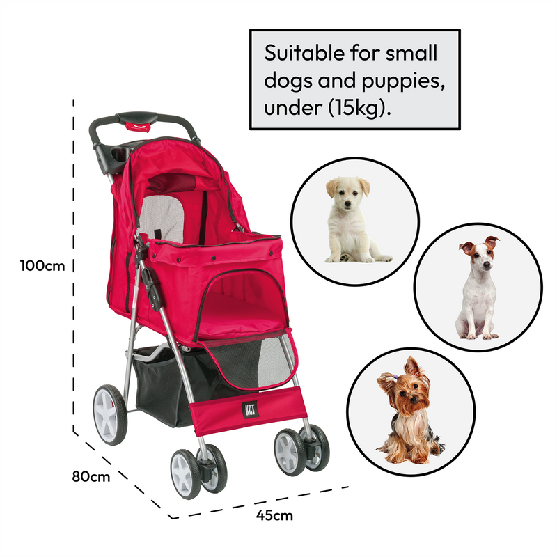 KCT Folding Pet Stroller with Hood - Red