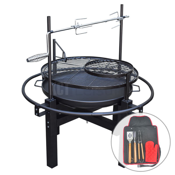 KCT Outdoor Round BBQ Grill with Rotisserie and Tool Set