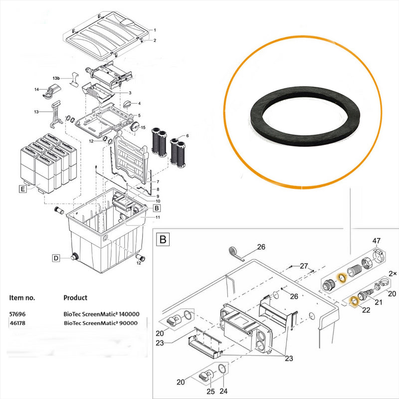 Oase - Part - 19506 - Replacement Rubber Hosetail Gasket for Biotec Screenmatic Filters